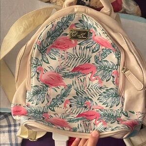 Betsey Johnson Flamingo and Leaf Backpack - Pink and Cream